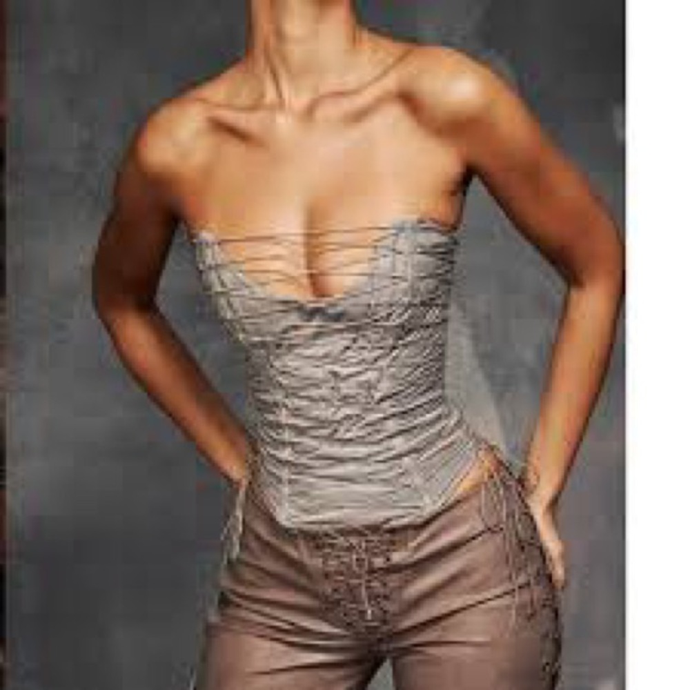 House Of Cb Womens Smoke Mirabelle Lace-Up Cotton-Blend Corset